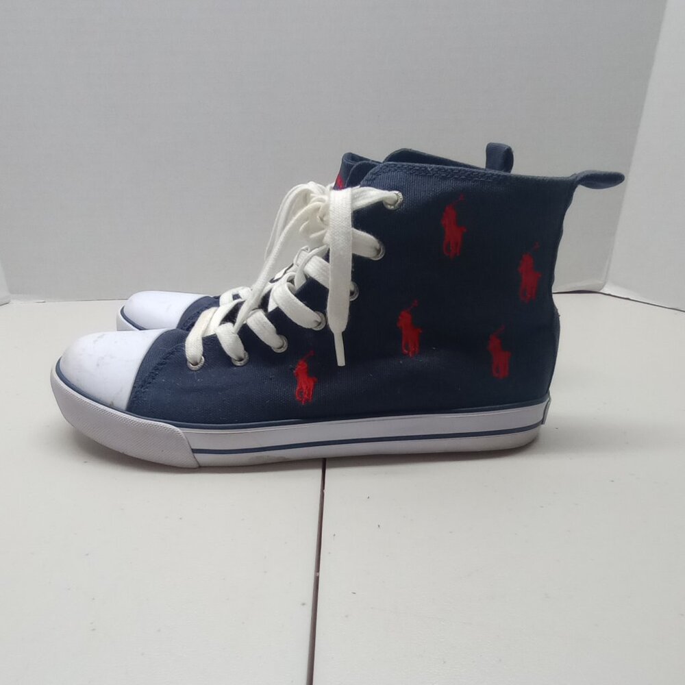 Polo Ralph Lauren High-Top Canvas Sneaker Navy w/Red Pony Size 6.5